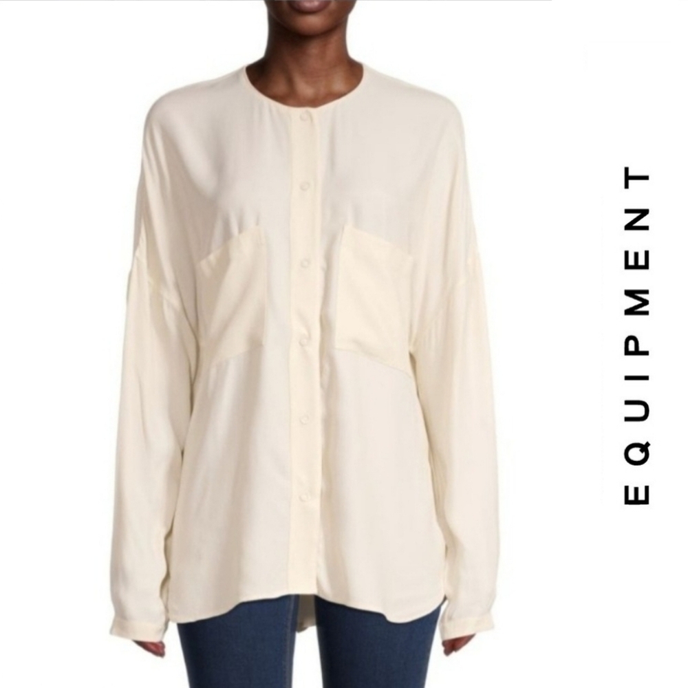{EQUIPMENT} Naseera Dropped-Shoulder Boyfriend Shirt Sand Shell color Size Large